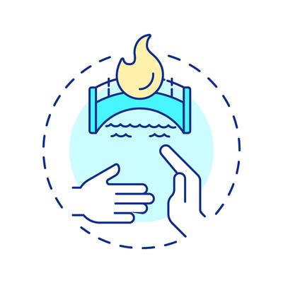 Burn bridges multi color concept icon. Social relationships, networking. Idiom, advice. Round shape line illustration. Abstract idea. Graphic design. Easy to use in infographic