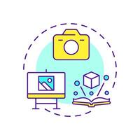 A picture is worth 1000 words multi color concept icon. Photography camera, image. Round shape line illustration. Abstract idea. Graphic design. Easy to use in infographic, presentation vector