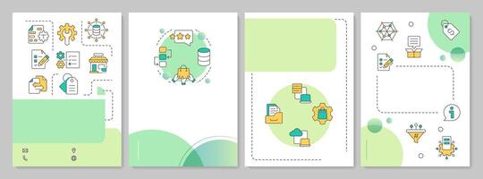 Product information management green circle brochure layout. PIM system strategy. Leaflet advertising design with color line icons. Editable 4 pages vector