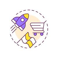 Faster time to market multi color concept icon. Products launching improvement. Benefit of using PIM system. Round shape line illustration. Abstract idea. Graphic design. Easy to use in presentation vector