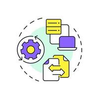 Product data transformation multi color concept icon. Goods information processing. Feature of PIM. Round shape line illustration. Abstract idea. Graphic design. Easy to use in presentation vector