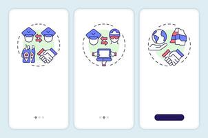 Levels of cooperation onboarding mobile app screen. IBM system. Walkthrough 3 steps editable graphic instructions with linear concepts. UI, UX, GUI vector