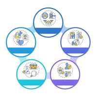 Integrated border management infographic circles flowchart. National security service. IBM. Visualization diagram with 5 steps. Circular info graphic editable vector