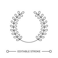 Round laurel wreath for winner line icon. Classic reward for contest victory. Olive branches Greek trophy. Isolated illustration. Outline symbol. Simple linear drawing. Editable stroke vector