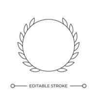 Circular mockup badge with laurel leaves line icon. Reward for winner decorated with olive twigs. Premium service. Isolated illustration. Outline symbol. Simple linear drawing. Editable stroke vector