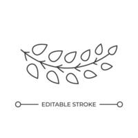 Tree branch with leafage line icon. Fresh nature on spring season. Elegant twig from garden. Floral decor. Isolated illustration. Outline symbol. Simple linear drawing. Editable stroke vector