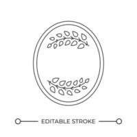 Elliptic frame with decorative laurel branches line icon. Vintage copy space border. Winner glory award. Isolated illustration. Outline symbol. Simple linear drawing. Editable stroke vector