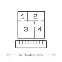 Enclosure square footage measuring line icon. Apartment plan with ruler. Architect project development. Blueprint. Isolated illustration. Outline symbol. Simple linear drawing. Editable stroke vector