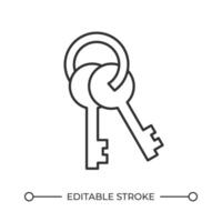 Keys line icon. Lock opening set on keyring. Access to closed enclosures. Personal tool to enter apartment. Isolated illustration. Outline symbol. Simple linear drawing. Editable stroke vector