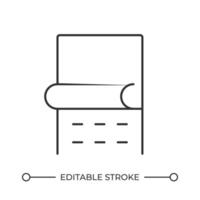 Wallpaper applying process line icon. Unrolling paper sheet to decorate wall. Redesigning interior materials. Isolated illustration. Outline symbol. Simple linear drawing. Editable stroke vector