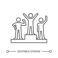 Competition winners podium line icon. Three levels platform for players. Contest participants waiting for awards. Isolated illustration. Outline symbol. Simple linear drawing. Editable stroke vector