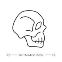 Skull line icon. Halloween holiday spooky decor. Human head bone frame side view. Anatomy studying model. Isolated illustration. Outline symbol. Simple linear drawing. Editable stroke vector
