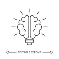 Lightbulb with brain line icon. Creative mindset generating insights. Power of positive thinking. Inspiration. Isolated illustration. Outline symbol. Simple linear drawing. Editable stroke vector