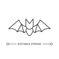 Flying bat line icon. Animal spooky Halloween symbol. Vampire transformation. Little monster with wings. Isolated illustration. Outline symbol. Simple linear drawing. Editable stroke vector
