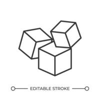 Floating cubes line icon. Blockchain financial data containing system. 3d geometric shapes. Cubical blocks. Isolated illustration. Outline symbol. Simple linear drawing. Editable stroke vector