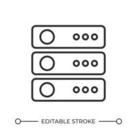Servers line icon. Hardware for digital database storing. Electronic equipment of datacenter. Computing. Isolated illustration. Outline symbol. Simple linear drawing. Editable stroke vector