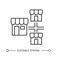 Network franchise line icon. Connections between businesses. Local shops infrastructure. Commercial projects. Isolated illustration. Outline symbol. Simple linear drawing. Editable stroke vector