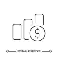 Growing bar chart line icon. Profit increasing analytics. Business data column diagram. Financial success. Isolated illustration. Outline symbol. Simple linear drawing. Editable stroke vector