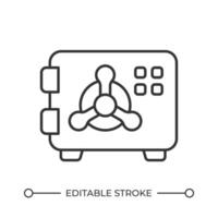 Safe line icon. Secure place for papers and money. Storing valuable items in steel cabinet. Banking service. Isolated illustration. Outline symbol. Simple linear drawing. Editable stroke vector