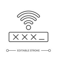 Wifi password line icon. Private wireless network access. Security technology. Closed system protection. Isolated illustration. Outline symbol. Simple linear drawing. Editable stroke vector
