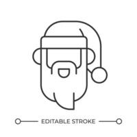 Santa Claus face line icon. Happy old man with beard and cap. St. Nicolas expressing happiness. Christmas holiday. Isolated illustration. Outline symbol. Simple linear drawing. Editable stroke vector