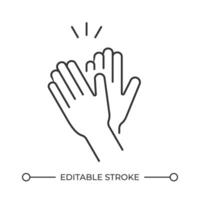 Applause line icon. Hands clapping for support. Greeting and graceful hand gesture. Non verbal communication. Isolated illustration. Outline symbol. Simple linear drawing. Editable stroke vector