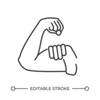 Strong arm line icon. Sportive person demonstrating muscles. Gym rat enjoying exercises. Body building lifestyle. Isolated illustration. Outline symbol. Simple linear drawing. Editable stroke vector