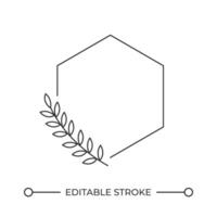 Hexagon frame with laurel branch line icon. Premium quality product presentation. Winner reward vintage style. Isolated illustration. Outline symbol. Simple linear drawing. Editable stroke vector