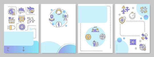 Air navigation technologies blue gradient brochure layout. Satellite technology, radar. Leaflet advertising design with color line icons. Editable 4 pages vector
