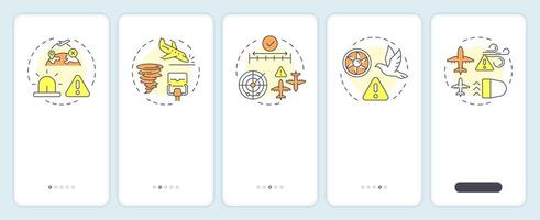 ATM operational issues onboarding mobile app screen. Danger, risk. Walkthrough 5 steps editable graphic instructions with linear concepts. UI, UX, GUI vector