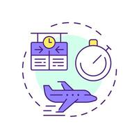 Reduced flight delays multi color concept icon. Departure time, aircraft schedule. Airline timetable. Round shape line illustration. Abstract idea. Graphic design. Easy to use in article, blog post vector