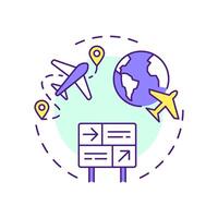 Direct flight routes multi color concept icon. Aircraft trip, tourism. Travelling, journey. Round shape line illustration. Abstract idea. Graphic design. Easy to use in article, blog post vector