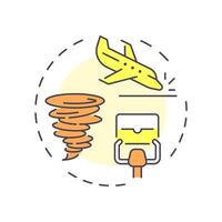Inflight control loss multi color concept icon. Aviation safety, accident. Weather, turbulence. Round shape line illustration. Abstract idea. Graphic design. Easy to use in article, blog post vector