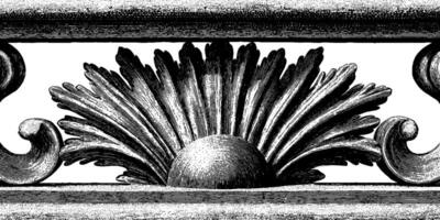 Ornate vintage wood carving design with decorative fan and scroll elements. vector