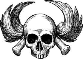 A detailed illustration of a skull with large, stylized wings and crossed bones beneath it, evoking a sense of danger and rebellion. vector