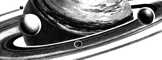 Engraved cosmic planets and orbits illustration for space-themed design. vector