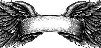 Engraved phoenix wings framing blank banner design for customization. vector