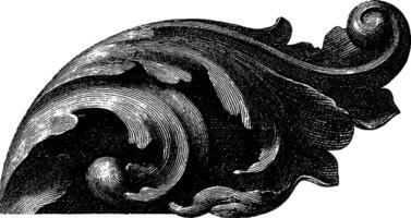 Ornate vintage swirl design element in black and white engraving style. vector