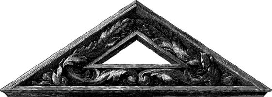 Ornamental triangle banner engraving with intricate baroque design elements. vector