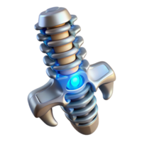 enchanting playful art deco Cybernetic spine implant, metallic vertebrae, glowing circuitry with Transparent Background studio quality png