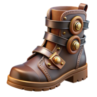 beautiful victorian Photorealistic, ultra-detailed professional render of a single steampunk boot with intricate buckles, gears, and leather straps Isolated cutout with Transparent Background elite png