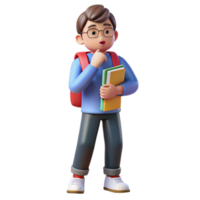 dramatic hypnotic Thinking student with books and backpack with Transparent Background high resolution png