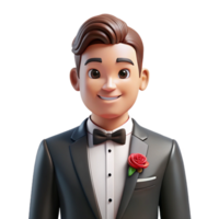 extraordinary classic Groom in tuxedo with boutonniere with Transparent Background high quality png