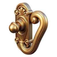 exquisite intense retro Photorealistic, professional render, isolated cutout of an Art Nouveau door handle, brass, ornate, curved design, with Transparent Background museum quality png