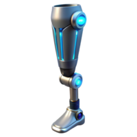 extraordinary melancholic surreal Cybernetic prosthetic leg with exposed mechanics and glowing LEDs with Transparent Background premium png