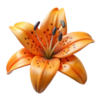 glorious tranquil tropical Isolated cutout, photorealistic, ultra-detailed professional render of a single, hyper-specific tiger lily flower, orange with black spots with Transparent Background sharp png
