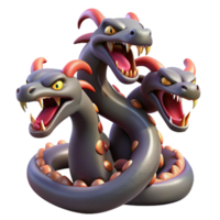 exemplary art deco Hydra, multi-headed serpent, venomous fangs, coiled pose, with Transparent Background studio quality png