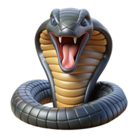 exquisite joyful industrial Ultra-detailed, hyper-specific isolated cutout of a single king cobra, hood flared, tongue flicking with Transparent Background crisp png