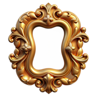 fascinating victorian Hyper-specific, isolated cutout of an Art Nouveau picture frame, ornate gilded wood with intricate carvings of flowers and leaves with Transparent Background expertly shot png