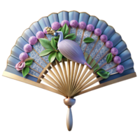 dreamy extraordinary Photorealistic, isolated cutout of an Art Nouveau fan, silk with a hand-painted design of peacocks and wisteria with Transparent Background masterfully captured png